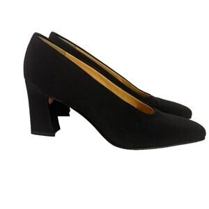 Via Spiga Pump Women's 7AA Dress Black Satin Block Heel Squared Made In Italy